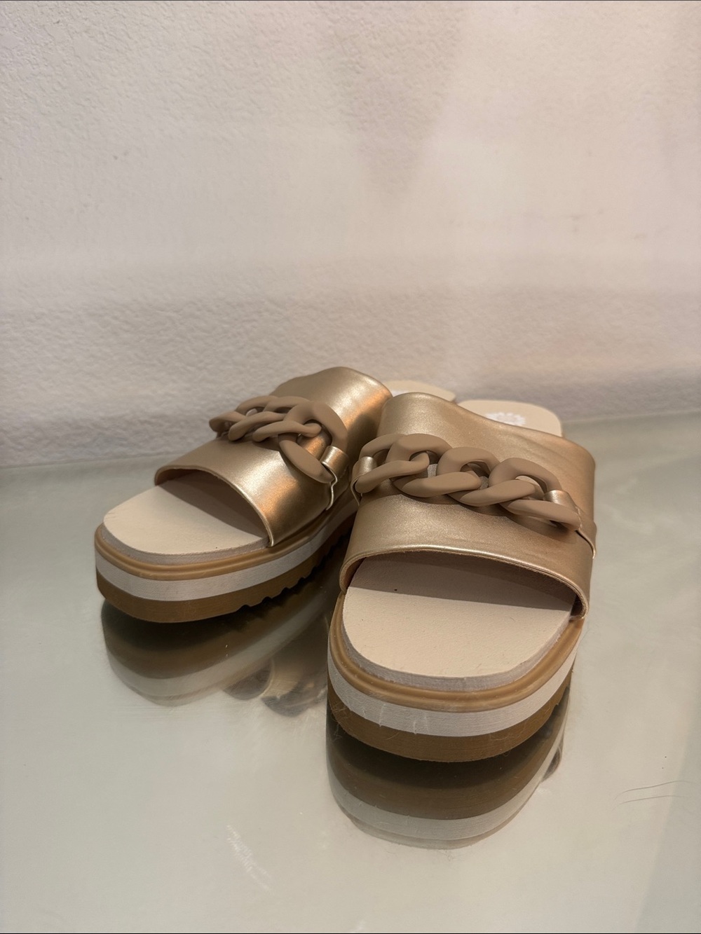 Yellow Box Gold Metallic Chain Slide Sandals